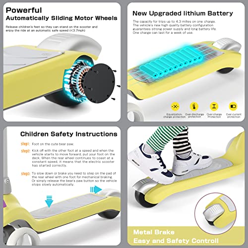 Electric Scooter for Kids Ages 3-8, Kids Electric Scooter, 3 Wheel Toddler Scooters with Flash Wheels and Widen Anti-Slip Deck, 3 Adjustable Height