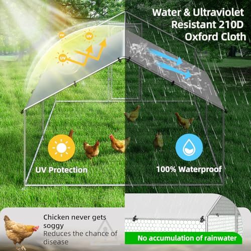Chicken Coop Poultry Cage Large Metal Hen Run with Water-Resident Cover for Rabbit Duck House Outdoor Walk-in Chicken Pen for Yard