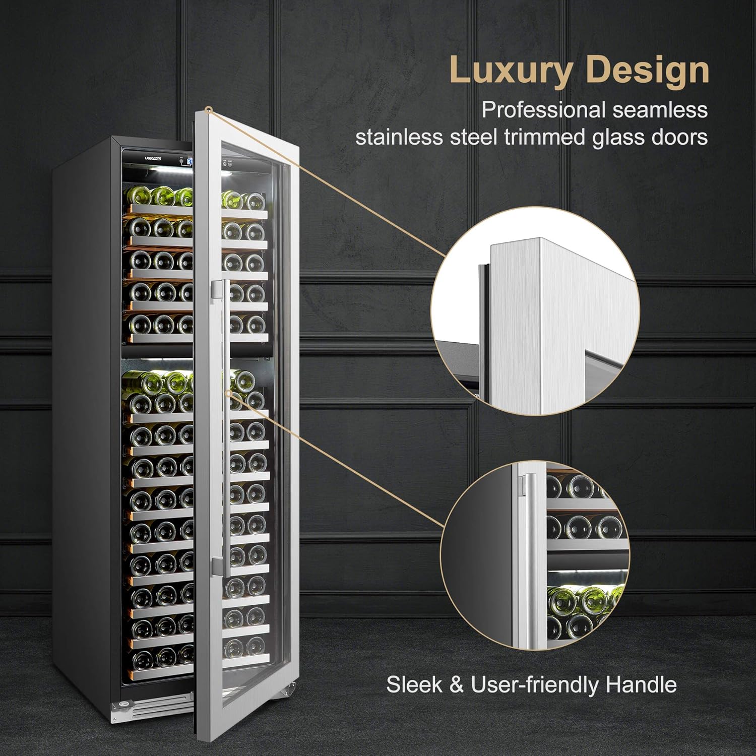 Wine Cooler Refrigerator 153 Bottle Built-in Dual Zone Wine Cooler, Seamless Stainless Steel Trimmed Door, 24 Inch