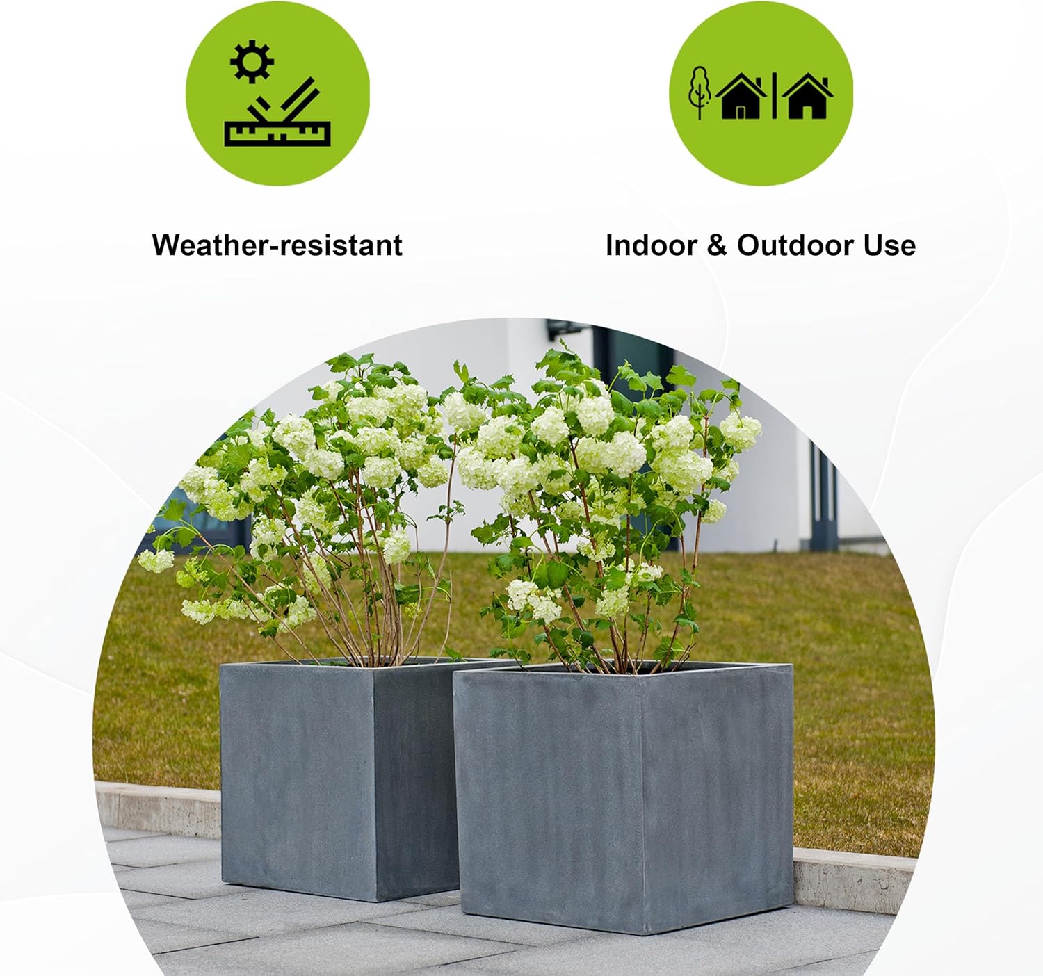 Block XL Fiberstone Indoor Outdoor Modern Grey Square Planter, Extra Large, 24 Inch Tall