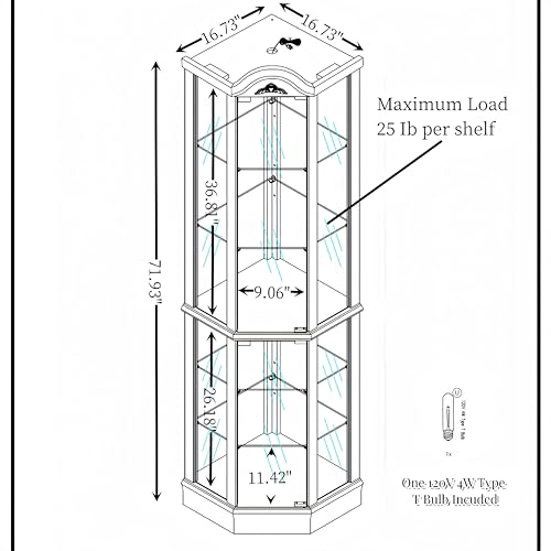 Curio Cabinet with Lighted, Display Cabinet with Glass Doors