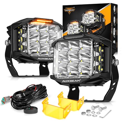 Auxbeam V-MAX Series 72W LED Pod Driving Lights, 4x2.5 Inch Rectangle Side Shooter Offroad Cube Spotlights with Amber DRL