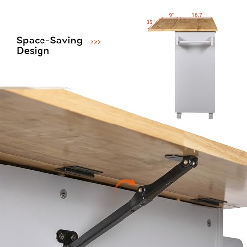 53.5''Farmhouse Kitchen Island with Power Outlet, Kitchen Storage Island with Drop Leaf, Spice Rack and Drawer, Rolling Kitchen Cart on Wheels