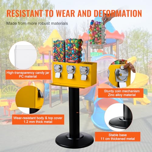 VEVOR Commercial Vending Machine, Triple Compartment Candy Dispenser with Iron Stand, Gumball and Candy Machine for Business