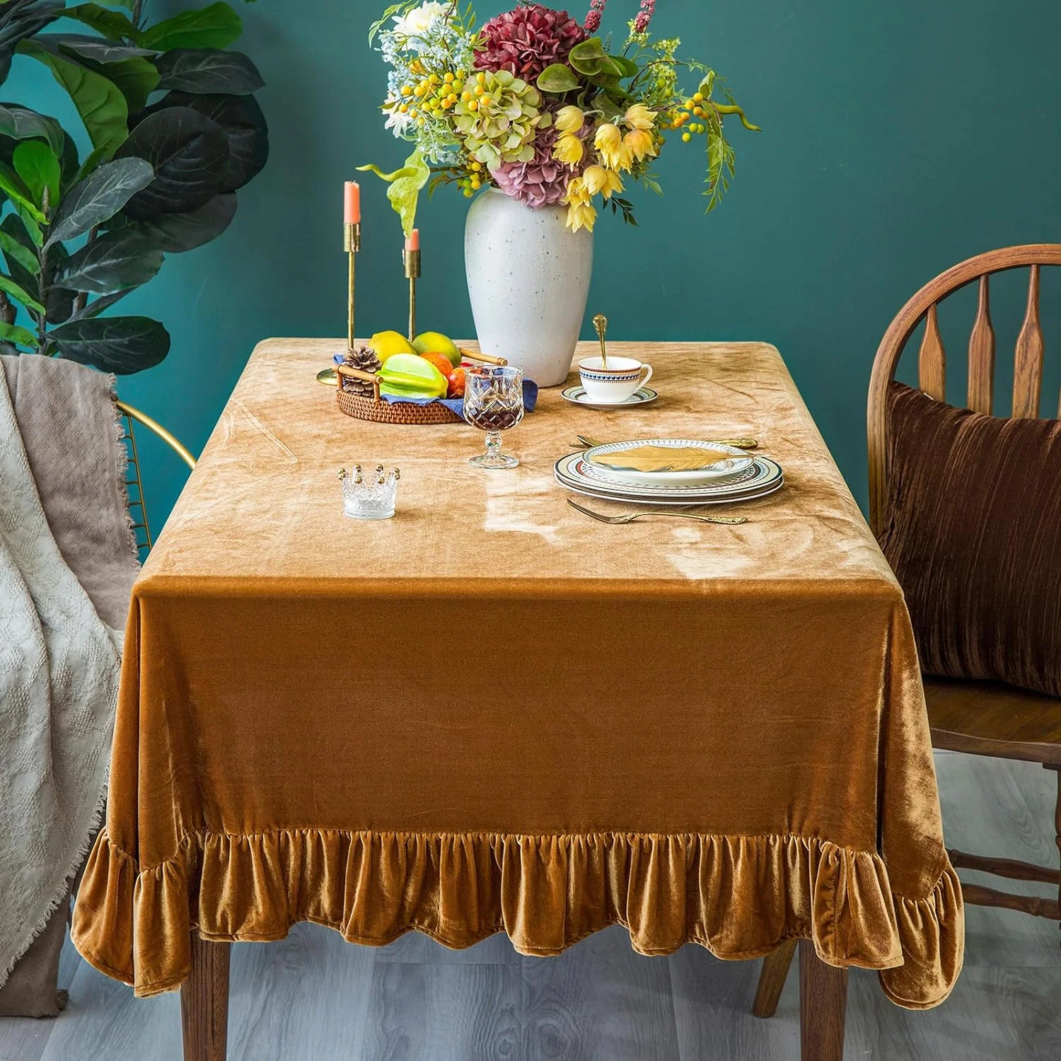 Velvet Tablecloth Luxurious Solid Rectangle Table Cloth