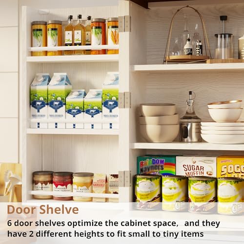 IRONCK Farmhouse Kitchen Pantry Cabinet, 72" Height Tall Freestanding Cupboard with Sliding Storage Rack and 6 Hanging Shelves for Kitchen