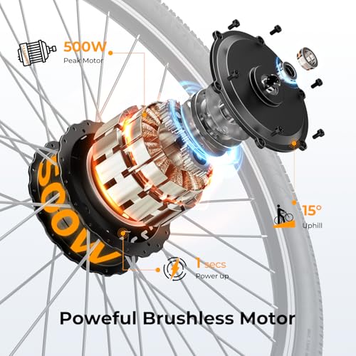Jasion EB5 Electric Bike for Adults with Peak 500W Brushless Motor, 40Miles 20MPH Commuting Electric Mountain Bike with 360Wh Removable Battery