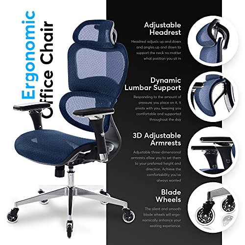 Oline ErgoPro Ergonomic Office Chair, Rolling Desk Chair with 4D Adjustable Armrest, 3D Lumbar Support, Blade Wheels