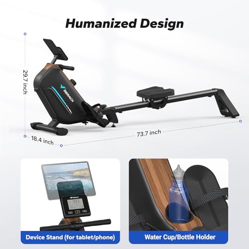 MERACH Rowing Machines for Home, Powerful Electromagnetic Row Machine with 51.2" Extended Rail, 16-Level Handle Resistance Adjustment Rower