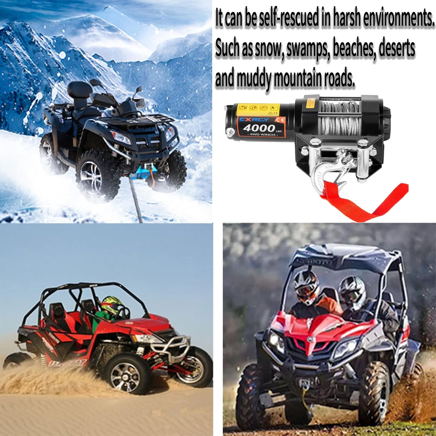 CXRCY 12V 4000 lbs Electric Winch Kits with 3/16"(4.7mm) Diameter x 32.8'(10m) Length Steel Rope ATV/UTV Winch for Towing Off Road Trailer with