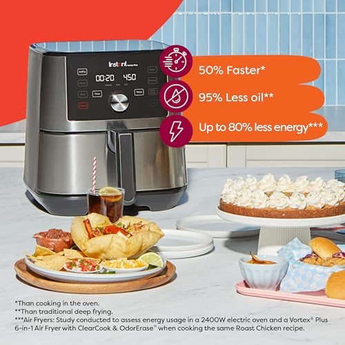 Instant Pot Vortex Plus 4QT Air Fryer, Custom Program Options, 6-in-1 Functions Crisps, Broils, Roasts, Dehydrates, Bakes, Reheats