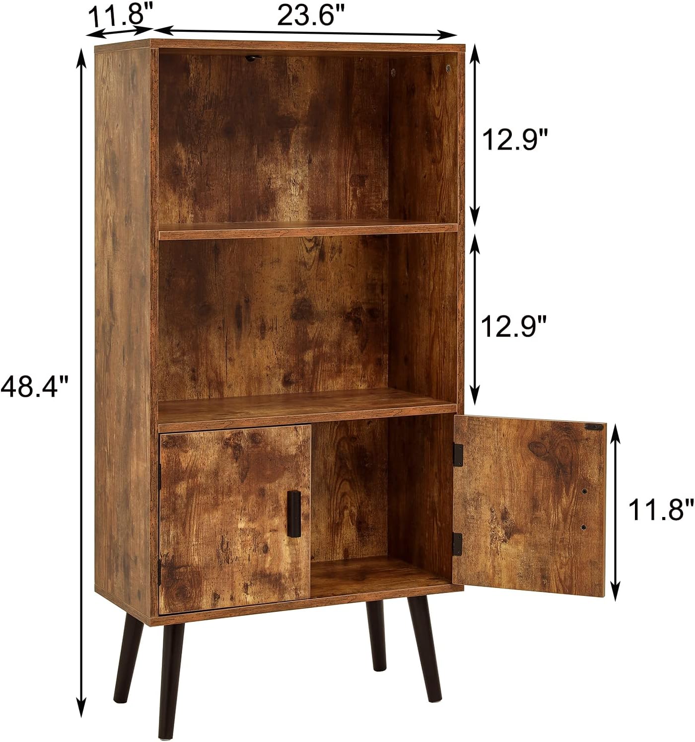 usikey Mid-Century Storage Cabinet with 1 Drawer 2 Doors 3 Shelves & Bookcase Storage Cabinet, Free Standing Cupboard with 4 Legs