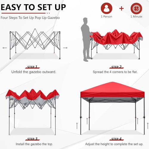 ABCCANOPY Durable Easy Pop up Canopy Tent 10x10, Red