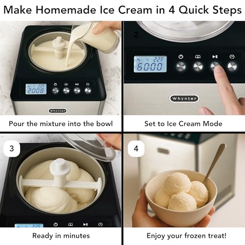 Whynter Ice Cream Maker Machine Automatic 2.1 Qt. Upright with Built-In Compressor, LCD Digital Display & Timer, No Pre-Freezing, ICM-201SB