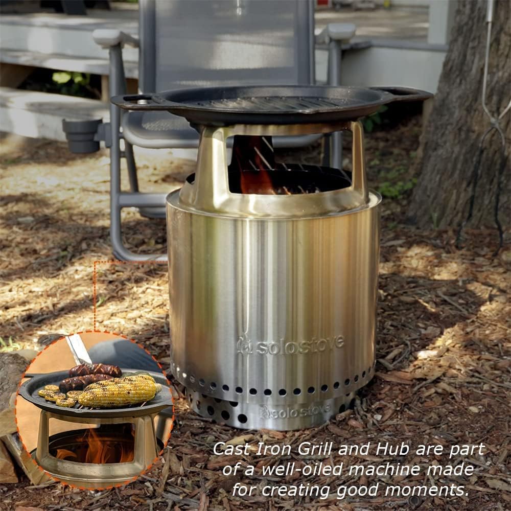 Solo Stove Ranger Grill Top and Hub, Cast Iron Cooktop with Stainless Steel Hub for 6.5” Elevation, Addition for Ranger Fire Pit, Weight: 15lbs