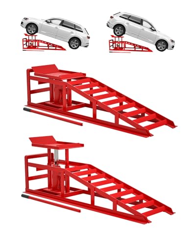 Hydraulic Car Ramps, 4-Position Adjustment, 5T 11000lbs Low Profile Car Lift Service Ramps Truck Trailer Garage,Height Hydraulic Vehicle Ramps