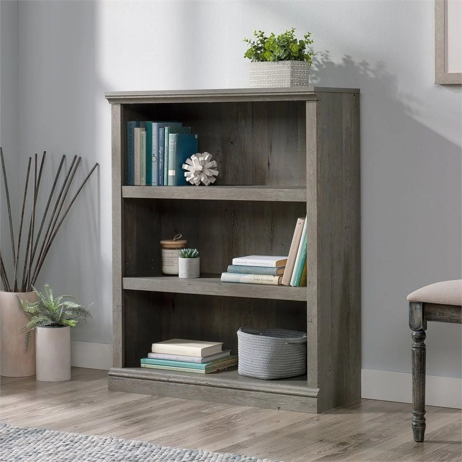 Home Square 3 Piece Set with 3-Shelf Bookcase L-Shape Computer Desk Coffee Table