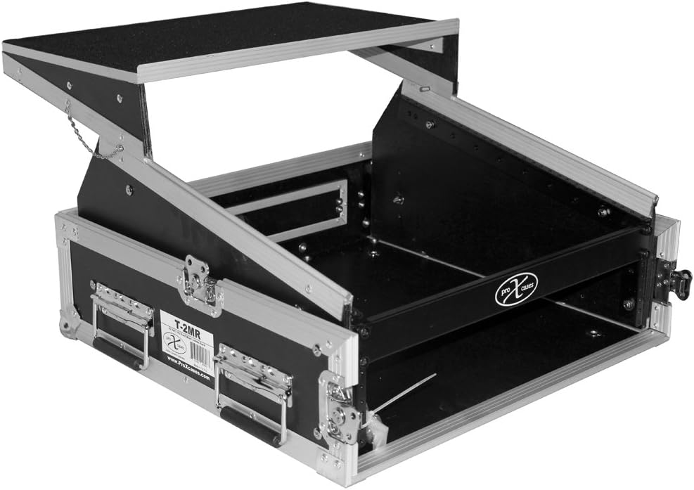 ProX Cases T-2MRLT 2 Space 10U Slant DJ Mixer Combo Rack w/ Sliding Laptop Shelf