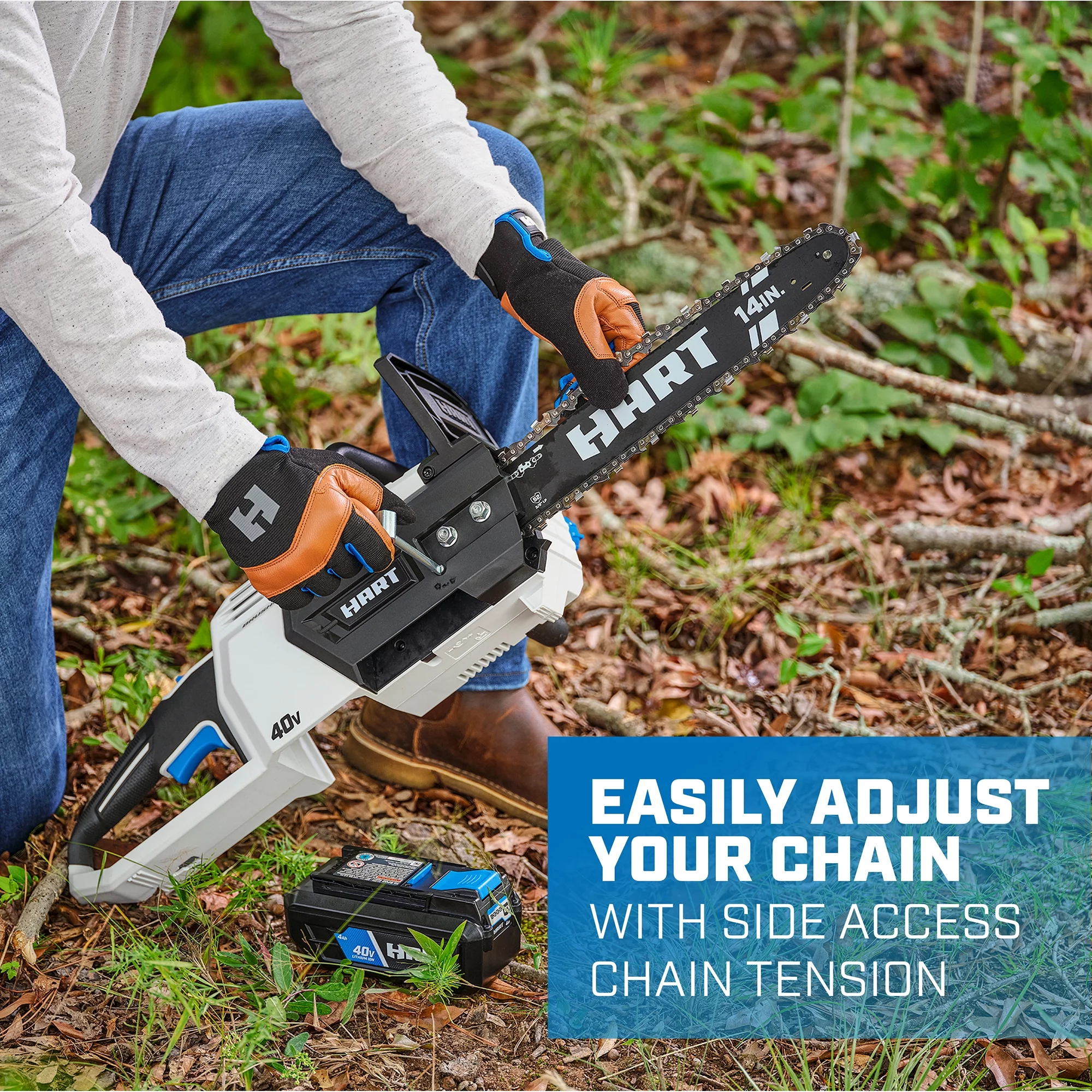 HART 40-Volt 14-inch Battery-Powered Brushless Chainsaw Kit, (1) 4.0Ah Lithium-Ion Battery