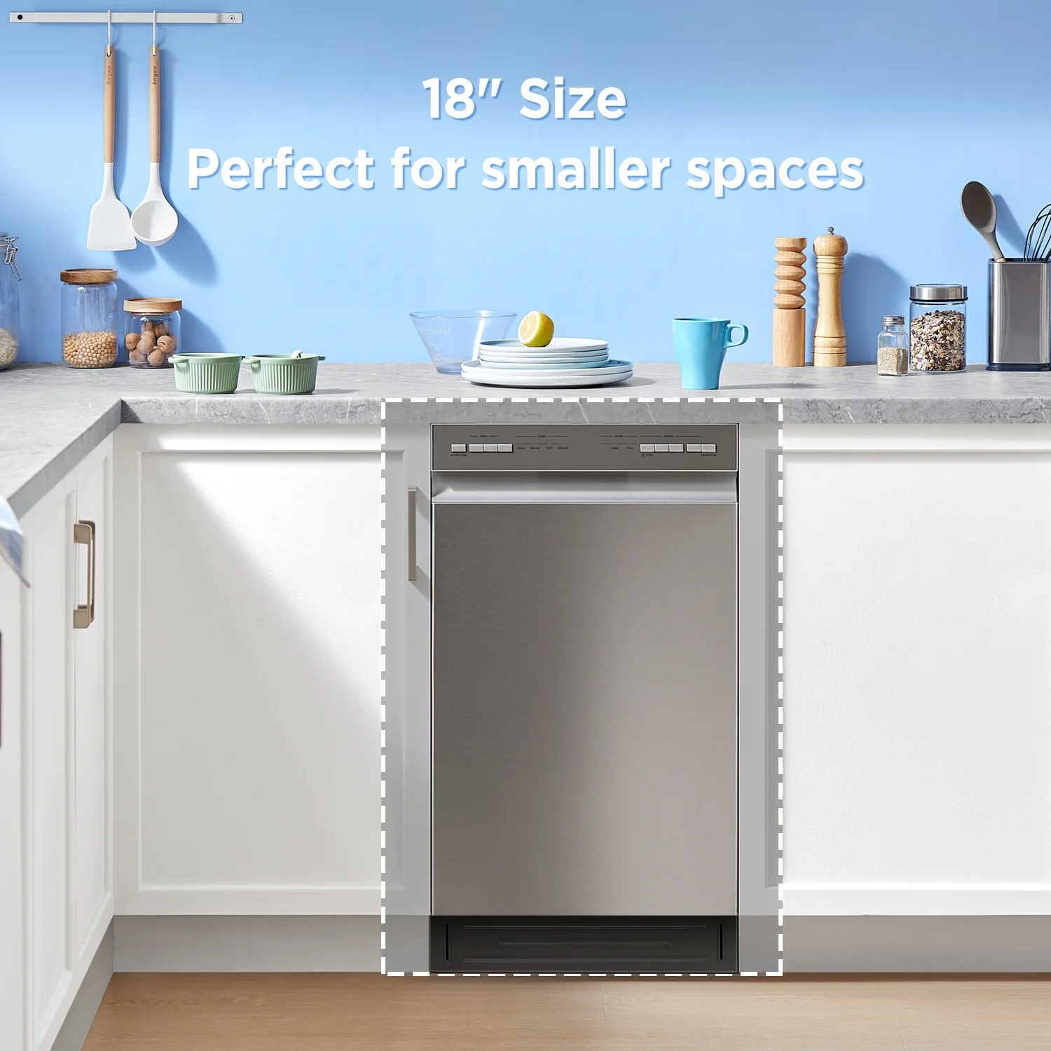 Midea 18" 52 dB Front Control 2-Rack Dishwasher, Stainless Steel Tub, Stainless Steel