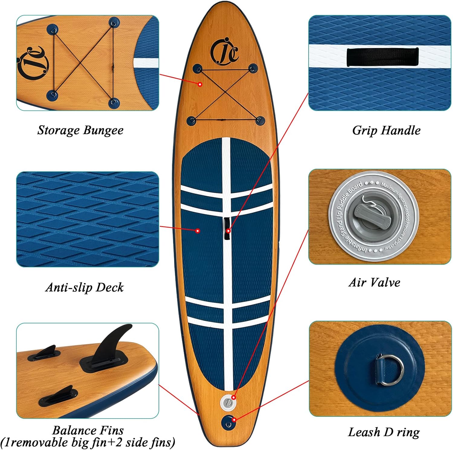 Inflatable Stand Up Paddle Board (6 Inches Thick), ISUP Package W/Premium SUP Accessories & Backpack, Non-Slip Deck,Fins, Adjustable Paddle, Leash
