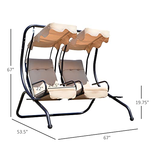 Outsunny Patio Swing Chair with 2 Separate Seats, Outdoor Swing with Removable Canopy and Cup Holders for Porch, Garden, Poolside, Backyard, Gray