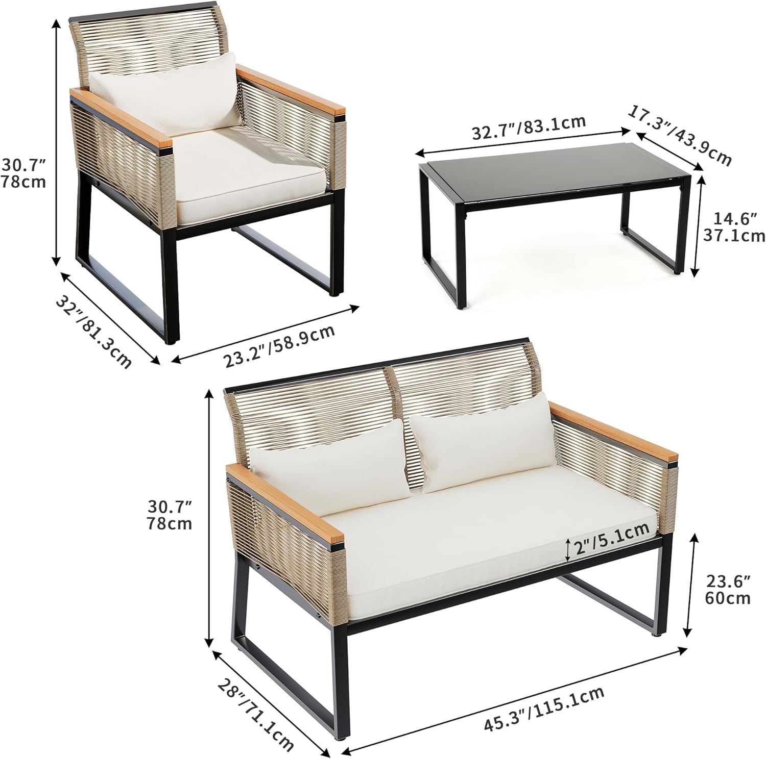 YITAHOME Patio Furniture Wicker Outdoor Bistro Set, 4-Piece All Weather Rattan Conversation Loveseat for Backyard