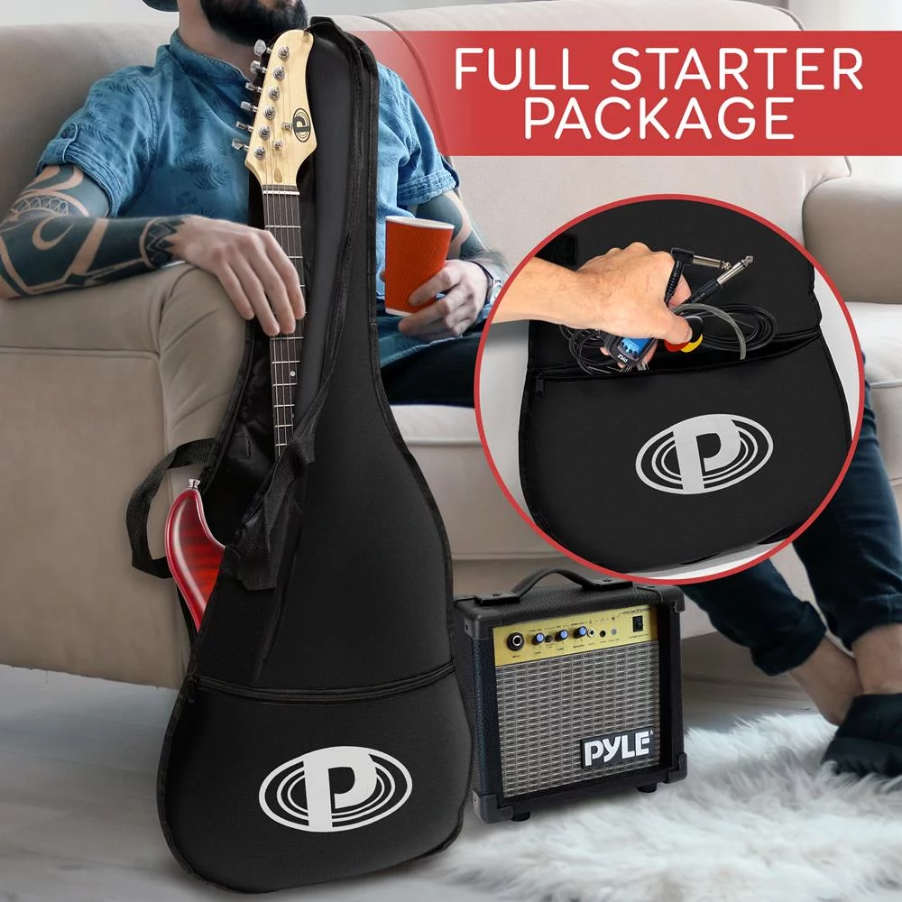 Pyle Beginner Electric Guitar Kit with Amp - Starter Kit Full Size 39" Instrument Package with Humbucker Pickups. - Curated Treasures Market