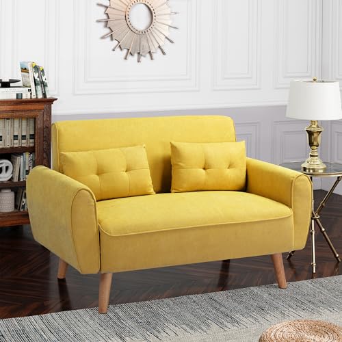 Shintenchi 47" Modern Linen Loveseat Sofa with 2 Pillows - Dark Grey | Compact, Stylish & Comfortable for Apartments, Studios & Small Spaces