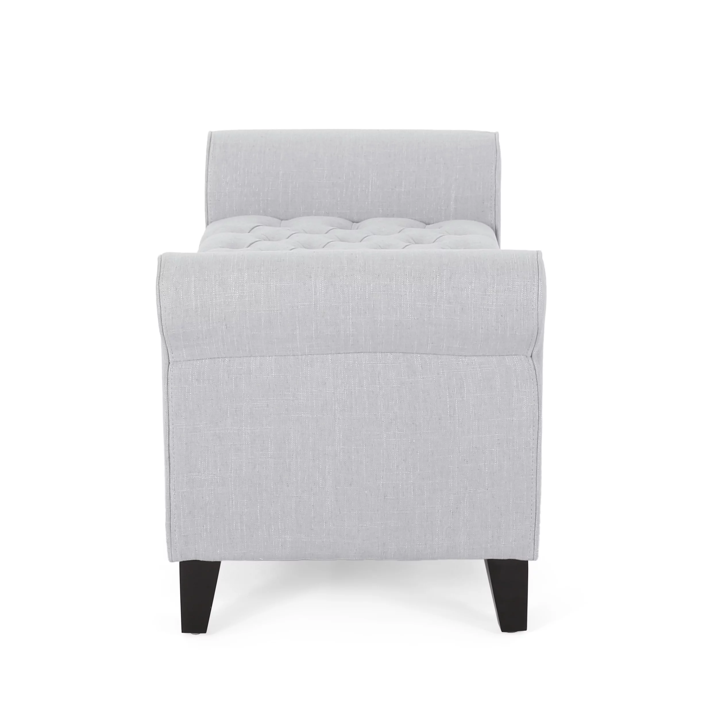 Noble House Sheffield Contemporary Rolled Arm Fabric Storage Ottoman Bench, Light Gray and Dark Brown - Radiant Selections