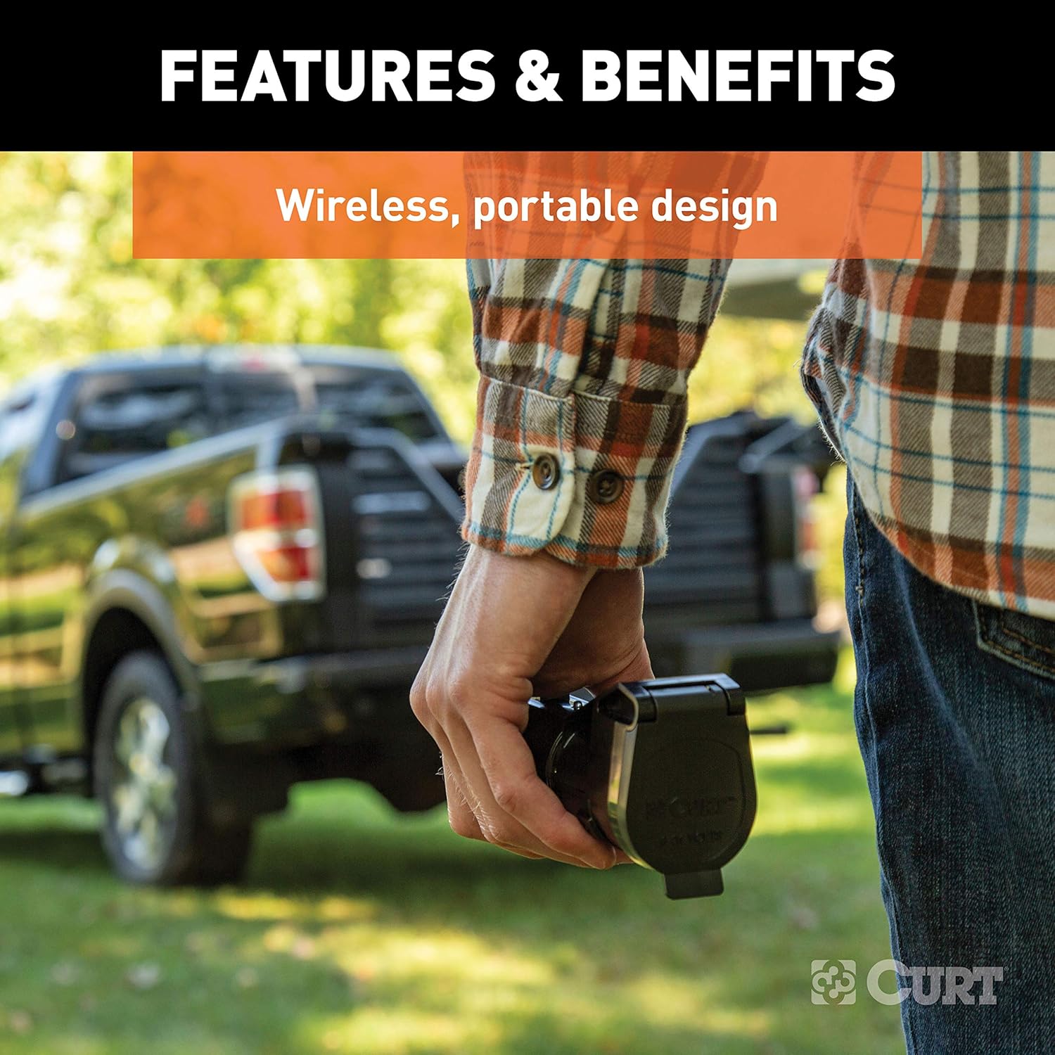 CURT 51180 Echo Mobile Electric Trailer Brake Controller with Bluetooth-Enabled Smartphone Connection, Proportional, Black PLastic, 9 x 9 x 3 inches