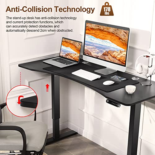 Electric Standing Adjustable Height Desk 55'' x 24''Sit Stand Desk with Charging Station, 2 USB Ports, 3 Power Outlets, 4 Caster