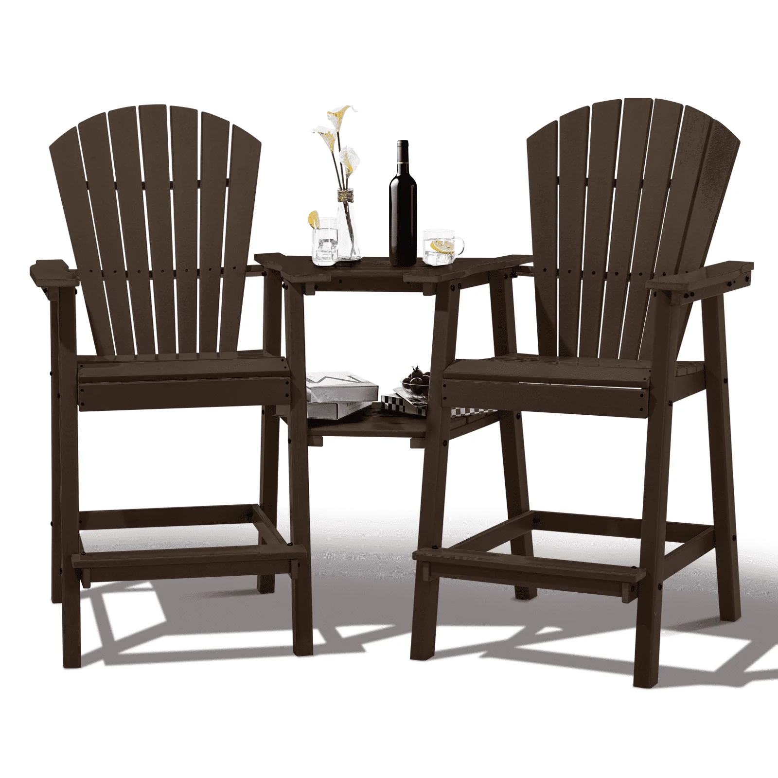 Tall Adirondack Chairs Set of 2 .Outdoor Adirondack Barstools with Double Connecting Tray Patio Stools Weather Resistant for Outdoor Deck Lawn Pool