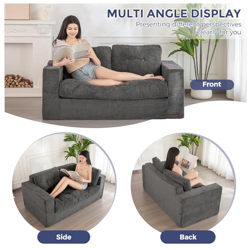 MAXYOYO 3 Seater Couch for Living Room, Boneless Couch with Tufted Cushion & Backrest, Upholstered Floor Sofa with Armrests, Sofa in A Box
