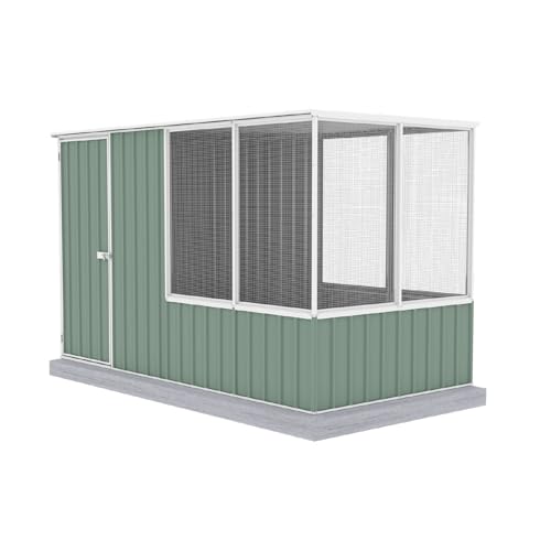 Absco Poultry Paradise: Large Chicken Coop & Chicken Run, 5'x5' Pale Eucalypt Green with Mesh Panels, Side Access Door, Aviary