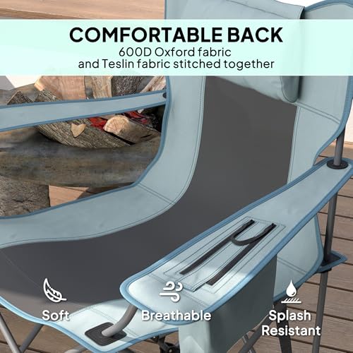 Outsunny Folding Rocking Camping Chairs for Adults, Portable Outdoor Rocking Chairs with Headrest, Cooler Bag, Cup Holder