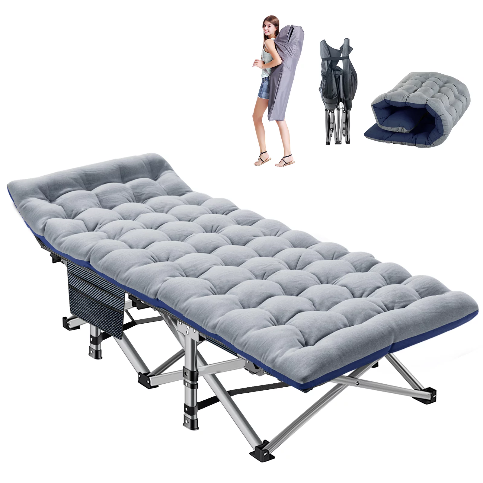 Lilypelle Folding Camping Cot Bed for Adult, Double Layer Oxford Strong Heavy Duty Sleeping Cots with Carry Bag