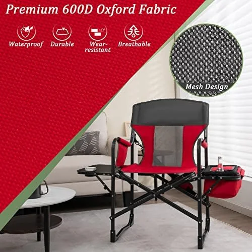 CHIUYN Camping Chair  Folding Directors Chair with    Pocket  Cooler Bag  Shoulder Strap  Handle   Chair   Chair  Support 400 Lbs Lawn Chair for