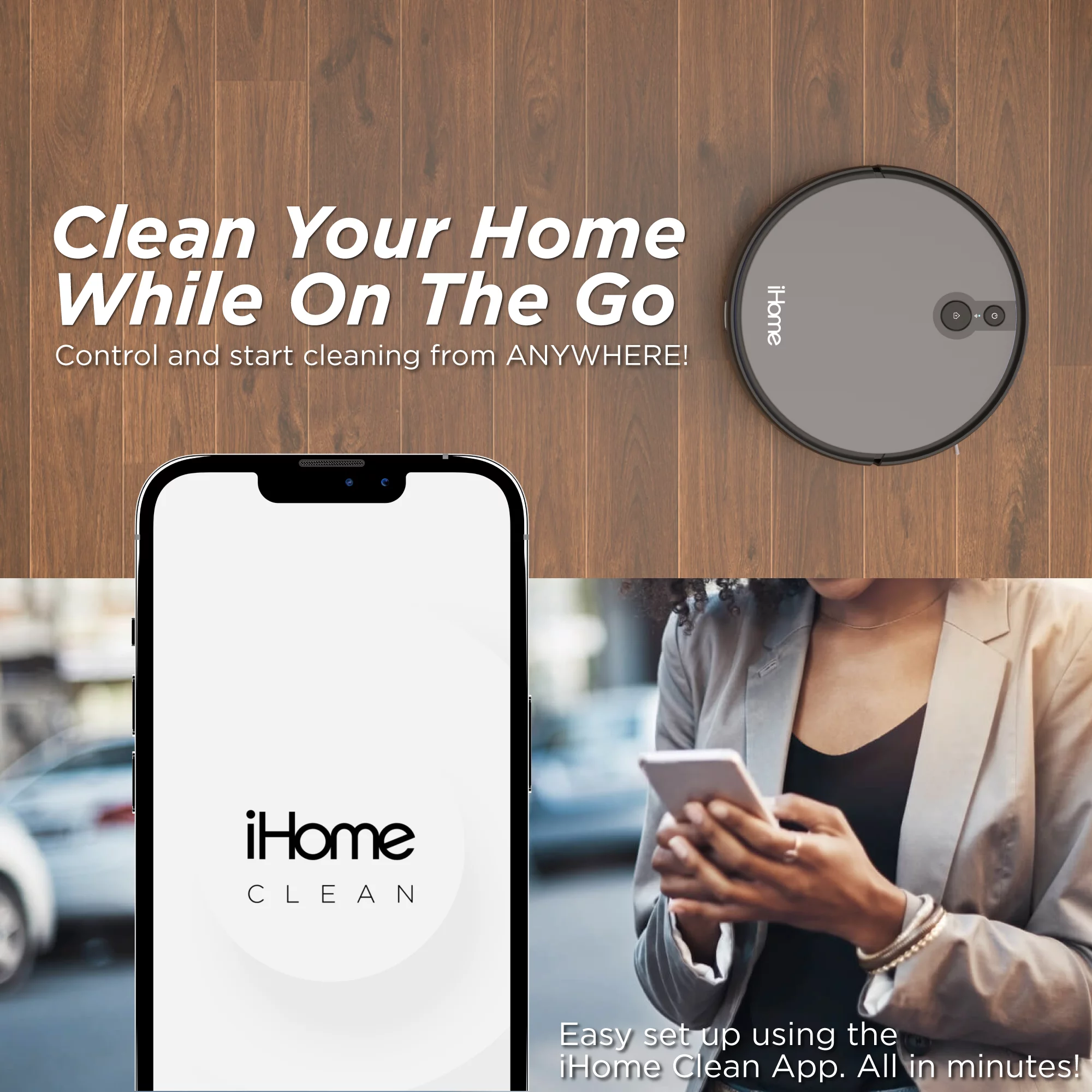 iHome AutoVac Juno Robot Vacuum, Mapping Technology, Strong Suction, 120 Min Runtime, App + Remote Control, New