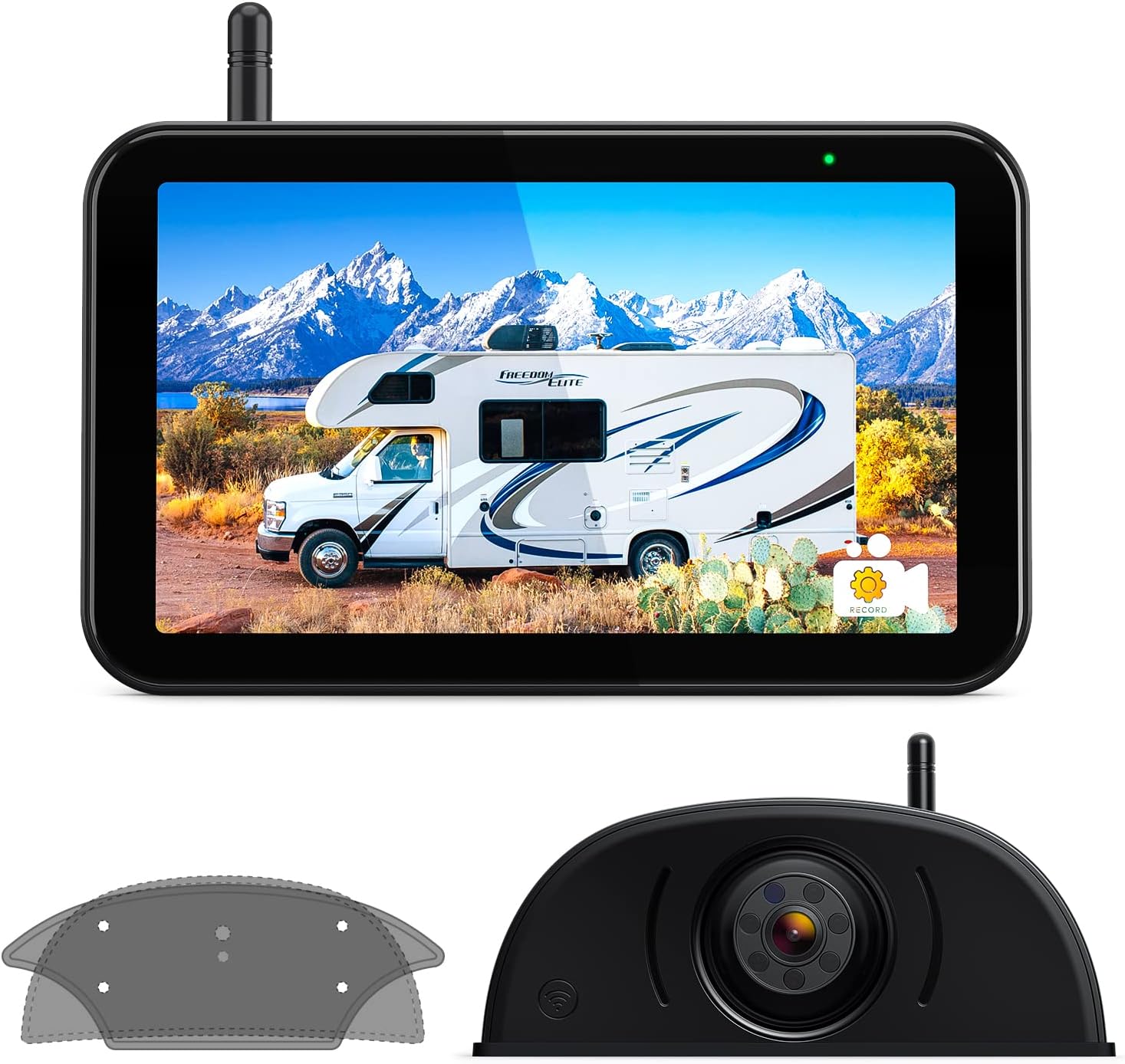 5 Wireless RV Backup System, Compatible with Pre-Wired Rear View Sharkfin Camera& DVR Monitor for Reversing Truck RV Trailer Motorhome