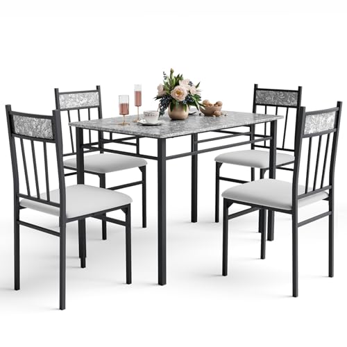 NAFORT 5 Piece Dining Table Set for 4, Faux Marble Kitchen Table and Chairs Set of 4