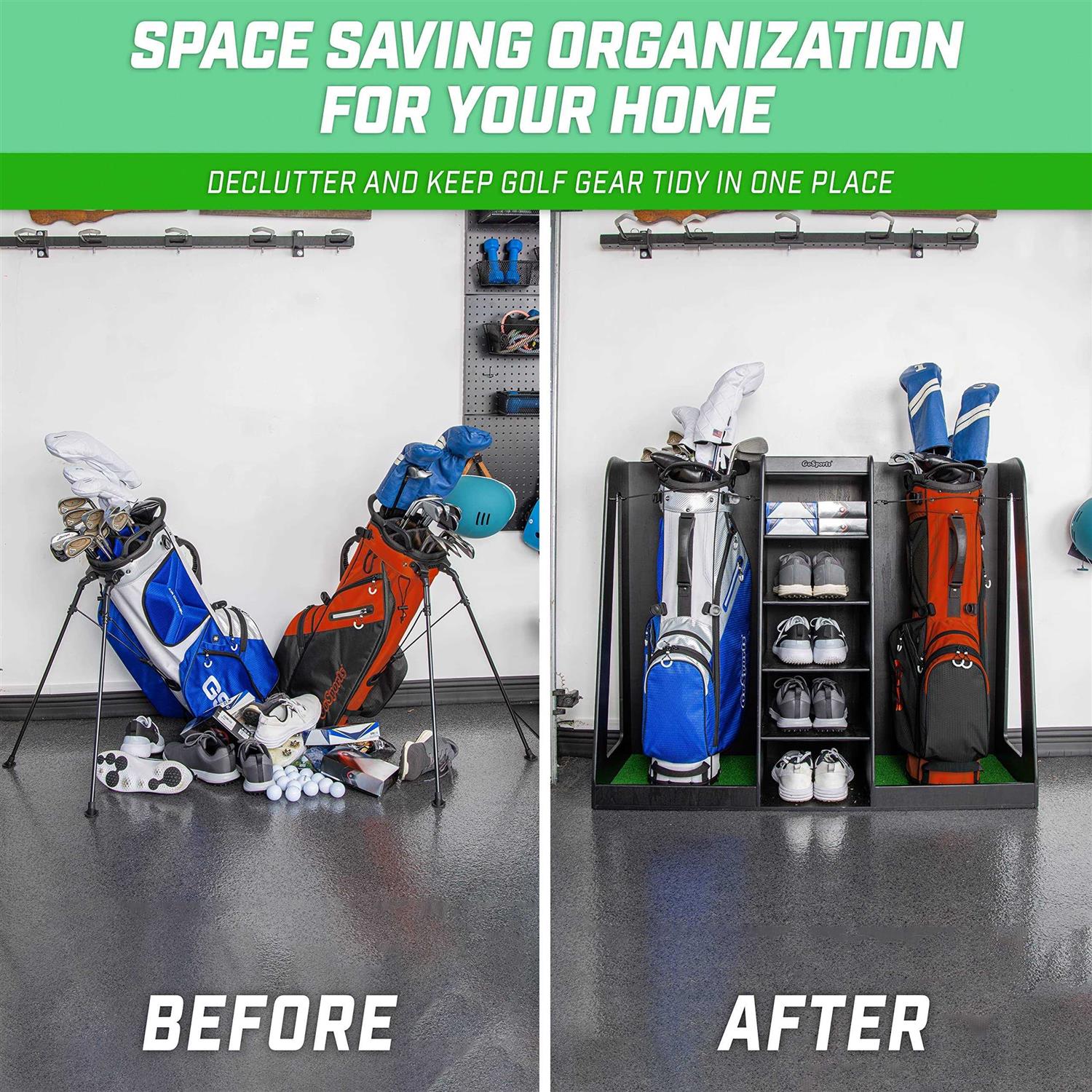 GoSports Premium Wooden Golf Bag Organizer and Storage Rack - Sports Supplies Online Store
