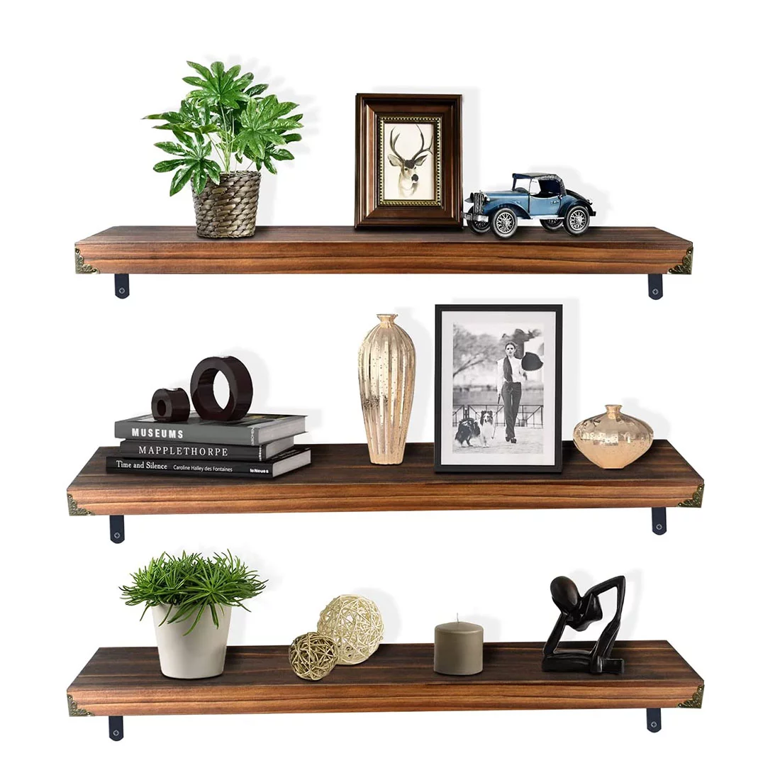 Natural Wood Floating Shelves Wall Mounted Farmhouse Wooden Shelf for Wall Decor Storage Rack Display Ledge Shelf Long Thick Wide Shelves Home Decor