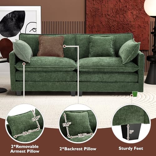 Ihanherry 111.4" U Shaped Modern Cloud Sofa Modular Sectional Couch with 2 Ottoman, 5-Seat Chenille Deep Seat Sofa with Pillow for Living Room