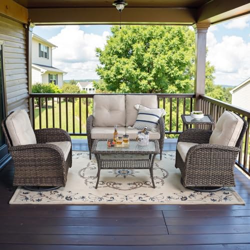 Patio Wicker Chairs Swivel Rocker - Outdoor Swivel Rocking Chairs Set of 2 with Rattan Side Table