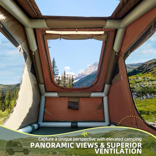 YOLENY Inflatable Tents for Camping, 4/6/8/10/12 Person Tent with TPU Skylight, Mesh Windows, Stove Jack & Pump, Easy Setup 4 Season Glamping Tent