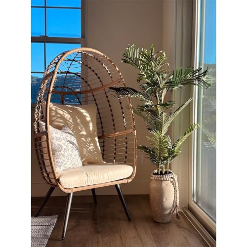 JOIVI Wicker Egg Chair, Oversized Indoor Outdoor Lounger Large Egg Basket Chair with Stand and Cushions for Patio Porch, Backyard, Living Room
