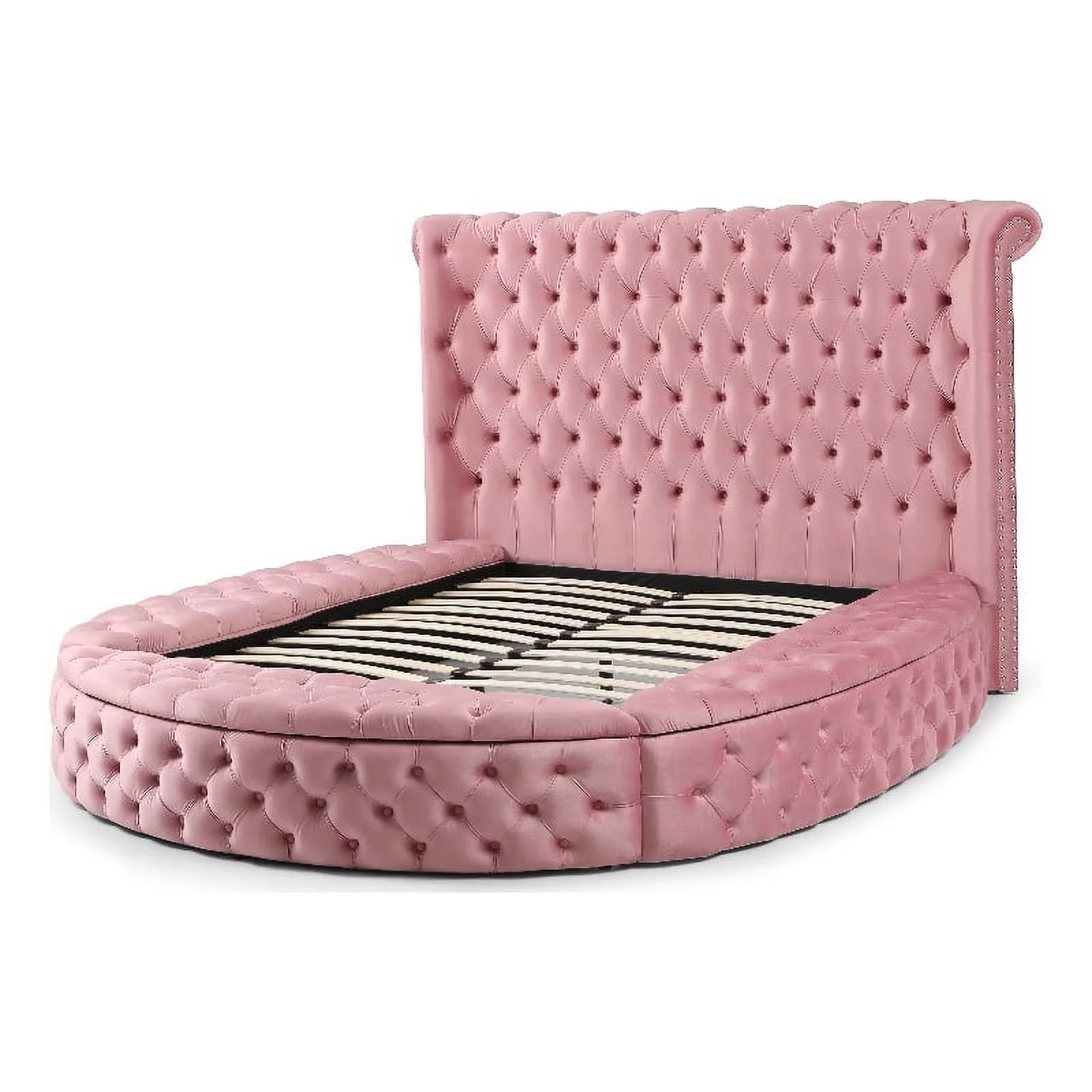 Better Home Products Elizabeth 107 x 101" Velvet Upholstered King Bed in Pink