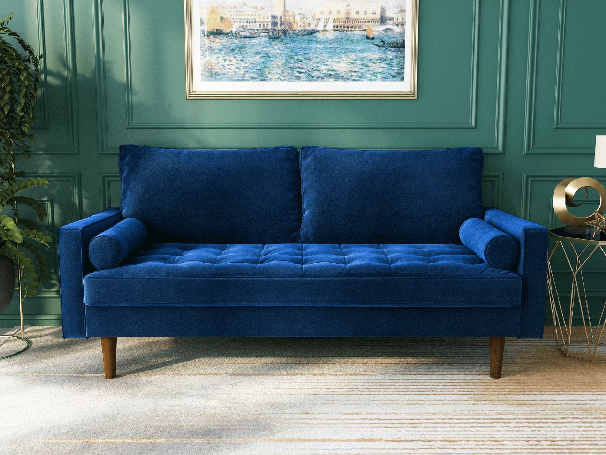 Koby Home Sleeper Sofa Sectional Couch 70" Sofas Couches for Living Room Space Blue