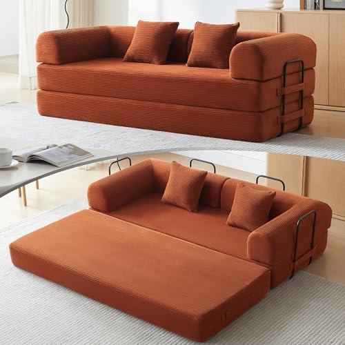 Convertible Sleeper Sofa Bed with Cylindrical Pillow, Comfy Foldable Sofa Bed Compressed Sofa in Box